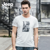 JEEP/吉普2019夏装新款青年修身短袖t恤男圆领印花休闲半袖潮