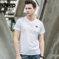 JEEP吉普男士短袖T恤宽松男装V领休闲t恤夏季潮男半袖体恤衫