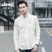 JEEP吉普春季新款长袖衬衫男中年纯棉潮流休闲开衫商务免烫白衬衣