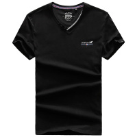 JEEP/吉普短袖男夏季薄款纯棉V领汗衫大码宽松纯色百搭T恤男上衣