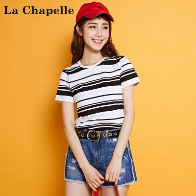 拉夏贝尔Puella夏季女装新款纯棉短袖T恤女学生韩版宽松条纹体恤20009945