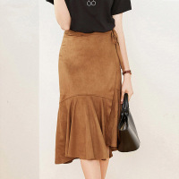 拉夏贝尔La Babite夏季高腰半身裙新款仿麂鹿皮绒港味一片式时尚中长款裙子女60300329