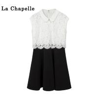 拉夏贝尔7M莫丽菲尔夏季新款短袖衬衫女韩版蕾丝拼接显瘦连衣裙70008189