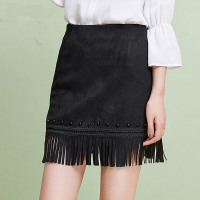 拉夏贝尔La Babite春季半身裙新款包臀裙时尚百搭休闲修身显瘦织带流苏麂皮绒女60005486