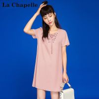 拉夏贝尔Candie's夏季新款韩版时尚修身甜美显瘦短袖直筒连衣裙女30072839