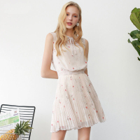 拉夏贝尔La Babite夏装连衣裙印花雪纺百褶连衣裙清新时尚休闲品质套装气质女60005652