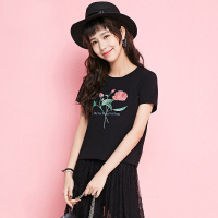 拉夏贝尔La Babite2019夏款新款套装蕾丝连衣裙黑色T恤两件套吊带女t恤女学生韩版宽松60005190
