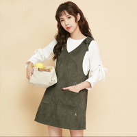 拉夏贝尔夏季新款两件套新款复古时尚休闲显瘦蝴蝶结绑带麂皮背带裙套装60005345