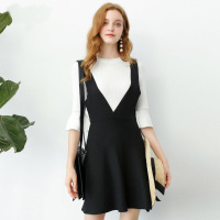 拉夏贝尔春夏新款两件套淑女新款喇叭袖针织衫高腰背带连衣裙女60300071