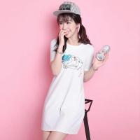 【福利款】拉夏贝尔夏季新款Candie's时尚百搭休闲纯色短袖印花直身连衣裙30062088