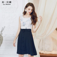 拉贝缇夏装连衣裙新款无袖雪纺连衣裙夏收腰拼接小个子中长款碎花