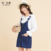 拉贝缇两件套春款学生清新雪纺衫时尚休闲瘦身内搭牛仔背带裙短裙