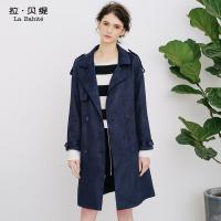 拉贝缇春装翻毛风衣新款时尚仿鹿麂皮绒韩版大衣外套女英伦中长款