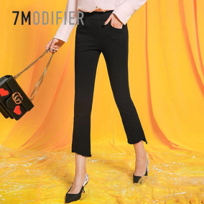 7M莫丽菲尔春秋女装新款韩版黑色显瘦修身气质九分喇叭休闲裤女70008486