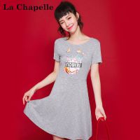 拉夏贝尔Candies夏季新时尚休闲学院风显瘦圆领印花短袖连衣裙女30072771