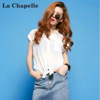 拉夏贝尔puella夏季新款宽松显瘦雪纺纯色蝴蝶结衬衫女20010050