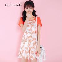 拉夏贝尔Candie’s淑女蝴蝶结印花短裙收腰雪纺连衣裙女30062323