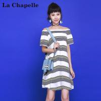 拉夏贝尔Candies夏季新款韩版显瘦一字领露肩休闲短款连衣裙子女30072792