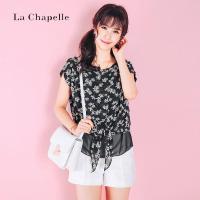 【福利款】拉夏贝尔Candie’s气质淑女花朵印花系带圆领短袖衬衫女30062249