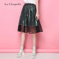 【福利款】拉夏贝尔Candie’s夏季新款时尚纯色纱镂空半身裙松紧腰中长款女30062094