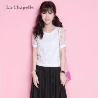 【福利款】拉夏贝尔Candie’s时尚欧根纱剪花圆领短袖百搭蕾丝内搭女30062225