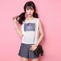 拉夏贝尔Candie's专柜正品女袖纯色字母印花珠绣雪纺衬衫30062093