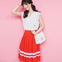 拉夏贝尔Candie's装正品女装夏装夏装百褶裙中长款半身裙30062290
