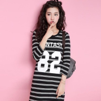 拉贝缇夏新款时尚休闲百搭字母圆领中长款七分袖连衣裙女60004014