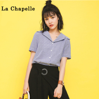 拉夏贝尔7M莫丽菲尔短袖衬衣女春夏新款韩版小清新宽松外穿细条纹衬衫女70007852