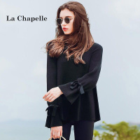 拉夏贝尔春季新款显瘦蝴蝶结圆领时尚长袖套头时尚针织衫女10013330