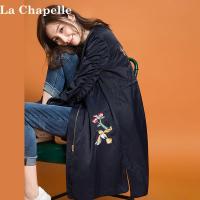 拉夏贝尔Candie’s秋装新款刺绣风衣女中长款抽褶袖薄外套30073278