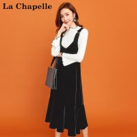 拉夏贝尔candie's秋季新气质收腰金丝绒连衣裙女两件套装30074501