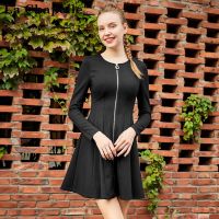 拉夏贝尔Puella秋装新百搭修身收腰显瘦百褶a字连衣裙女20011292