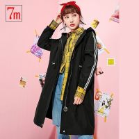 拉夏贝尔7M莫丽菲尔宽松风衣新款装韩版薄款bf学生百搭连帽中长款外套女秋70009619