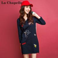拉夏贝尔puella秋冬新款韩版休闲长袖中长款直筒连衣裙20300022