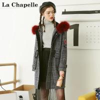 拉夏贝尔Puella秋冬新韩版复古显瘦彩色大毛领毛呢外套女2T011005
