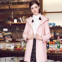 拉夏贝尔Puella秋冬新款韩版显瘦连帽中长款呢大衣外套女20010864