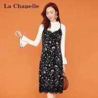 拉夏贝尔Candie’s秋装新款显瘦修身清新碎花两件套装裙女30074445