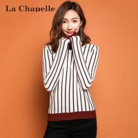 拉夏贝尔Candie’s秋装新款显瘦毛针织衫打底长袖条纹女30074169
