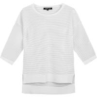 拉夏贝尔puella秋季新款女条纹网纱上衣镂空七分袖针织衫薄款外搭20010599