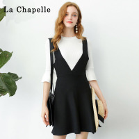 拉夏贝尔La Babite两件套秋冬夏淑女新款喇叭袖针织衫高腰背带连衣裙女60300071