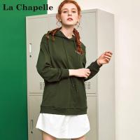 拉夏贝尔秋新款韩版休闲运动假两件连帽卫衣拼接20011685