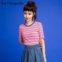 拉夏贝尔Candie's秋季女装短袖T恤女闺蜜学生韩版打底衫30071509