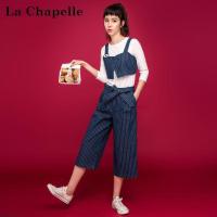 拉夏贝尔Candie's秋季T恤条纹吊带阔腿裤时尚三件套装女30071109