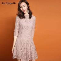 拉夏贝尔Candie’s连衣裙女夏季修身显瘦裙蕾丝袖短裙子30073307