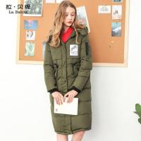拉贝缇军绿色羽绒服中长款秋冬季新款韩版加厚外套潮女60006232
