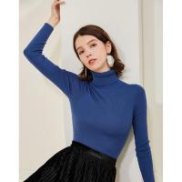 拉夏贝尔全羊毛毛衣女士冬季打底衫修身上衣长袖高领套头薄款内搭针织衫3T084011