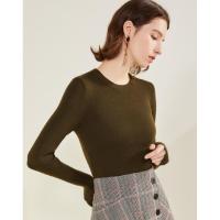 拉夏贝尔全羊毛针织衫女装秋冬季长袖韩版修身毛衫圆领上衣薄款打底衫毛衣30084210