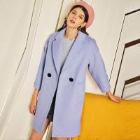新款拉夏贝尔西装领毛呢女中长款韩版赫本风呢子加厚外套大衣20013553