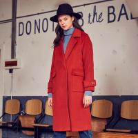 新款拉夏贝尔毛呢显瘦外套女中长款韩版气质翻领加厚呢子羊毛大衣20012211